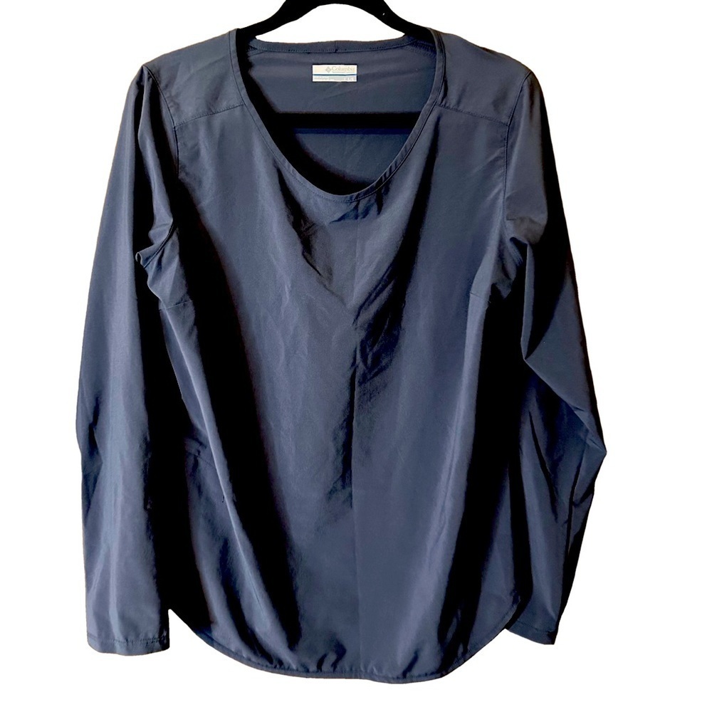 Columbia Women’s Deep Blue Polyester Elastic Blend Crewneck LS Tunic Top Sz L